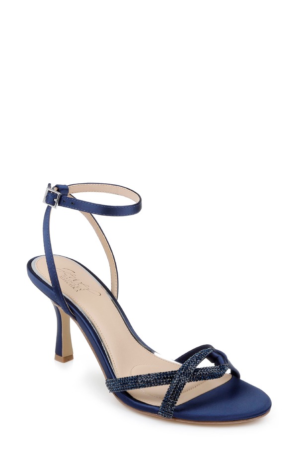 ジュウェルダグレイミシュカ レディース シューズ 踵 サンダル アンクル Jewel Badgley Mischka Fiji Ankle Strap Sandal Navy Satin 米国海軍