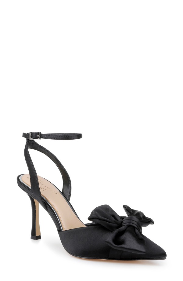 ジュウェルダグレイミシュカ レディース シューズ 踵 サンダル アンクル Jewel Badgley Mischka Francine Ankle Strapointed Toe Sandal Black Satin 黒いこと