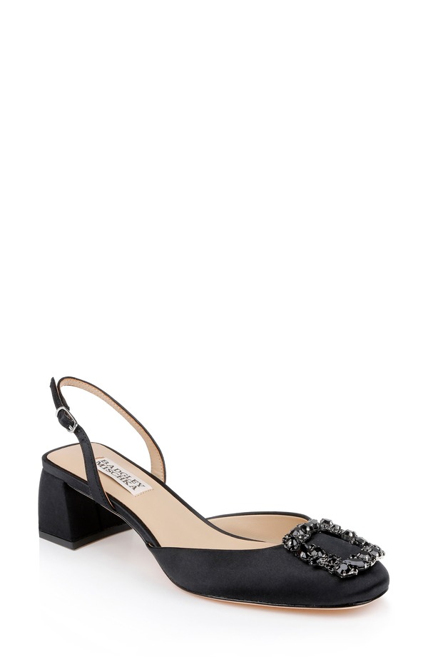 バッドグレイミッシカ レディース シューズ 踵 Badgley Mischka Collection Vivia Slingback Pump Black Satin 黒いこと