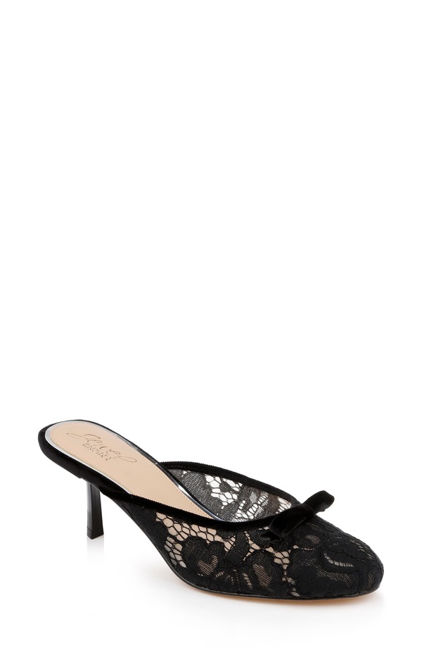 ジュウェルダグレイミシュカ レディース シューズ 踵 Jewel Badgley Mischka Elliot Mule Black Lace 黒いこと