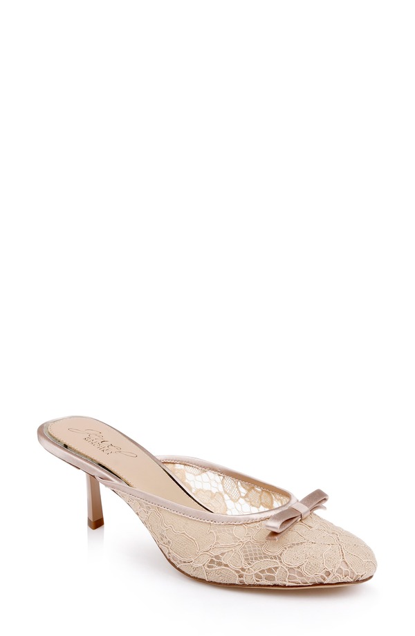 ジュウェルダグレイミシュカ レディース シューズ 踵 Jewel Badgley Mischka Elliot Mule Dark Beige Satin ベージュ