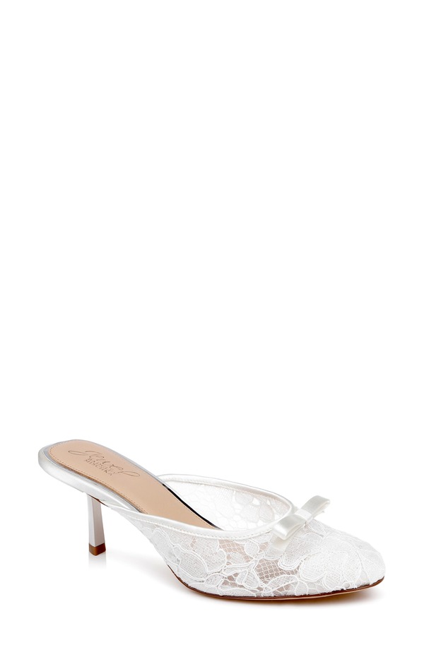 ジュウェルダグレイミシュカ レディース シューズ 踵 Jewel Badgley Mischka Elliot Mule Ivory Satin 象牙色