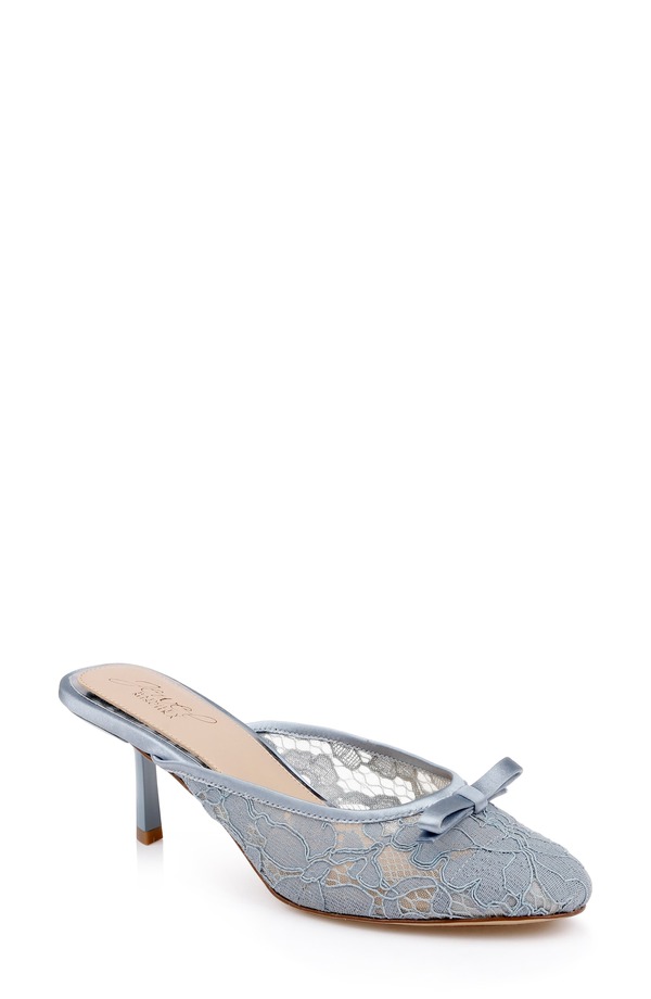 ジュウェルダグレイミシュカ レディース シューズ 踵 Jewel Badgley Mischka Elliot Mule Mist Blue Satin 青み
