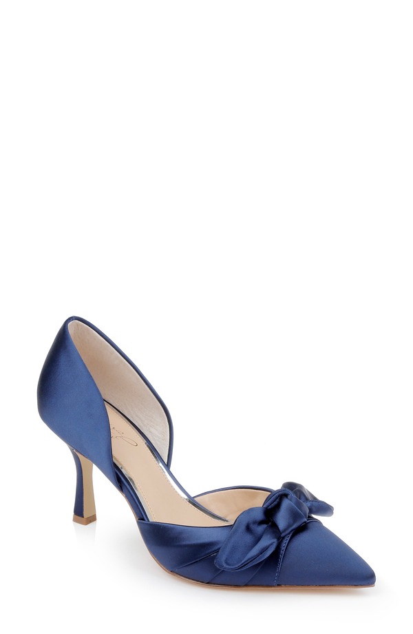 ジュウェルダグレイミシュカ レディース シューズ 踵 Jewel Badgley Mischka Emelia d\u0027Orsay Pointed Toe Pump Navy Satin 米国海軍