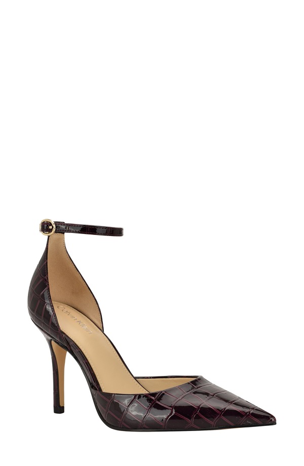 カルバンクライン レディース シューズ 踵 アンクル Calvin Klein Olettiankle Strapointed Toe Pump Wine Croc ぶどう酒