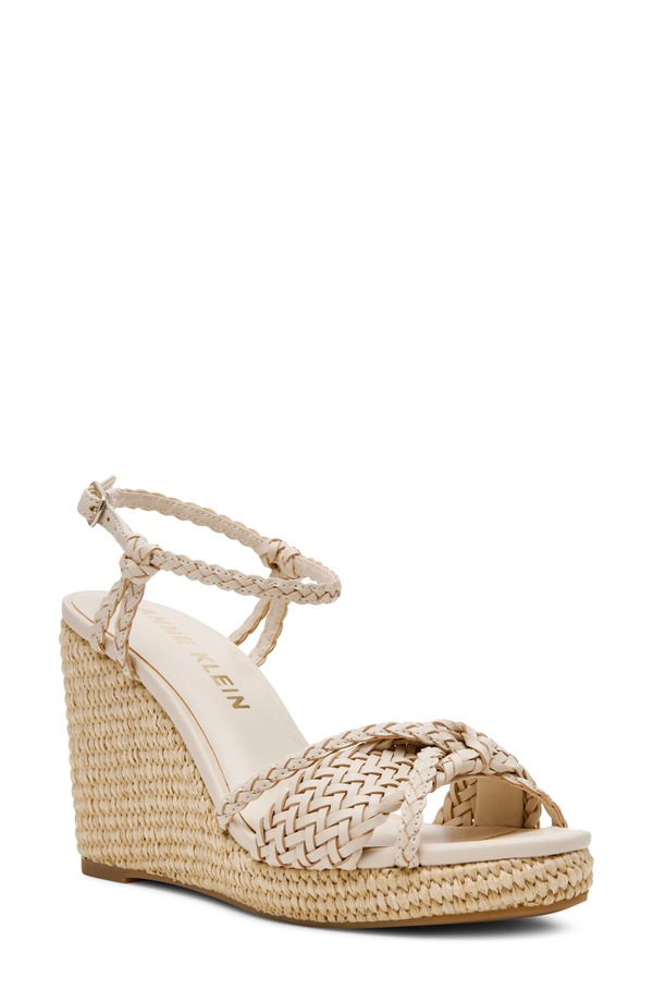 アンクライン レディース シューズ 踵 サンダル Anne Klein Vow Braided Wedge Sandal Bone Woven