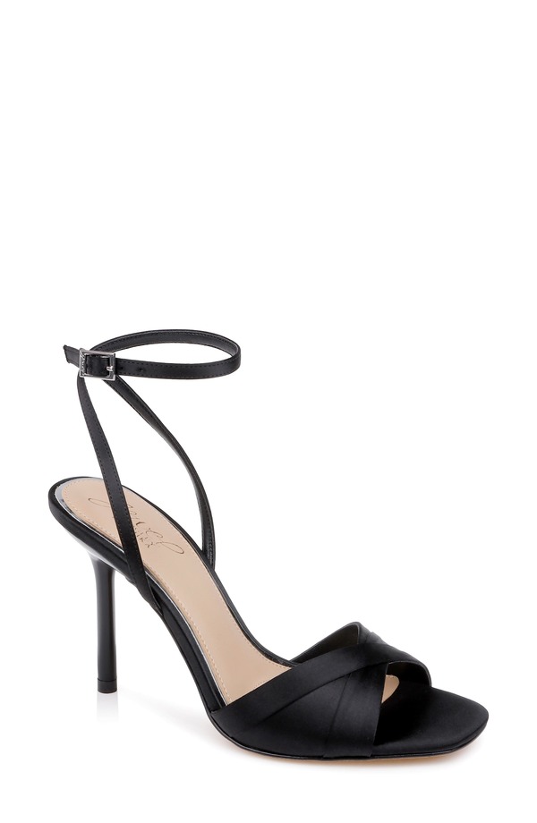 ジュウェルダグレイミシュカ レディース シューズ 踵 サンダル アンクル Jewel Badgley Mischka Parisankle Strap Sandal Black Satin 黒いこと