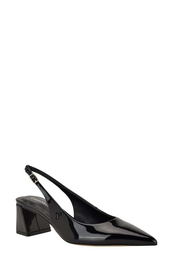 カルバンクライン レディース シューズ 踵 Calvin Klein Sarra Slingback Pointed Toe Pump Black Patent 黒いこと