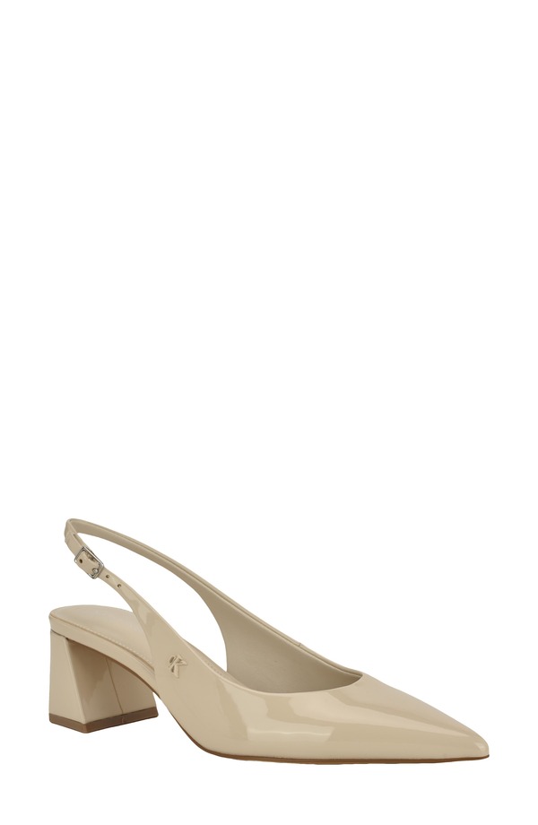 カルバンクライン レディース シューズ 踵 Calvin Klein Sarra Slingback Pointed Toe Pump Ivory Patent 象牙色