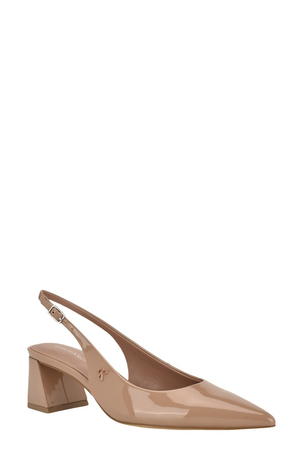 カルバンクライン レディース シューズ 踵 Calvin Klein Sarra Slingback Pointed Toe Pump Light Natural Patent