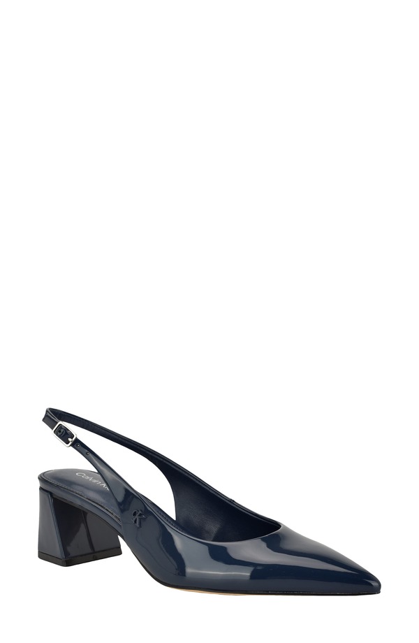 カルバンクライン レディース シューズ 踵 Calvin Klein Sarra Slingback Pointed Toe Pump Navy Patent 米国海軍