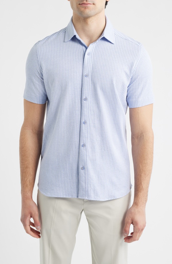 ジョンストンアンドマーフィー メンズ トップス プルオーバー ギンガム読み合わせる ギンガム Johnston \u0026 Murphy Bennett Gingham Short Sleeve Button-Up Shirt Light Blue Gingham 青色