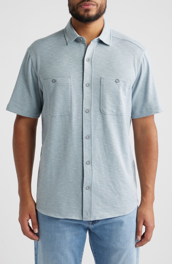 ジョンストンアンドマーフィー メンズ トップス プルオーバー Johnston \u0026 Murphy Riley Short Sleeve Button-Up Shirt Storm