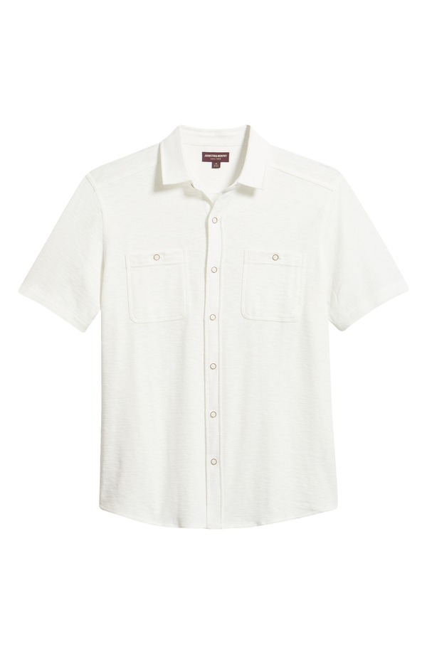 ジョンストンアンドマーフィー メンズ トップス プルオーバー 編み物 Johnston \u0026 Murphy Riley Short Sleeve Knit Button-Up Shirt White 白いこと