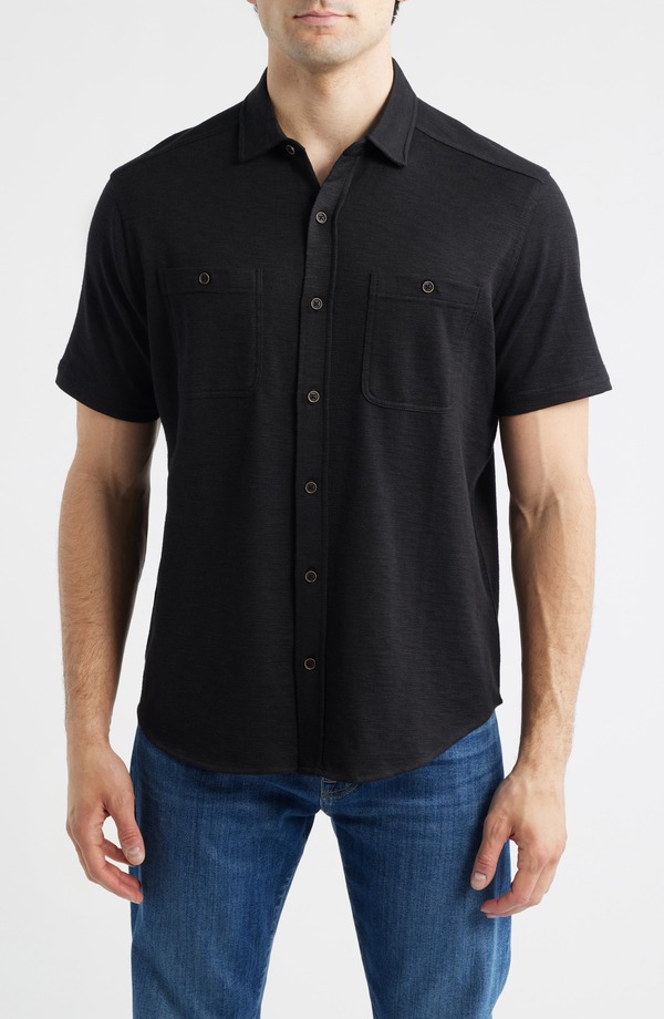 ジョンストンアンドマーフィー メンズ トップス プルオーバー 編み物 Johnston \u0026 Murphy Riley Knit Short Sleeve Button-Up Shirt Black 黒いこと