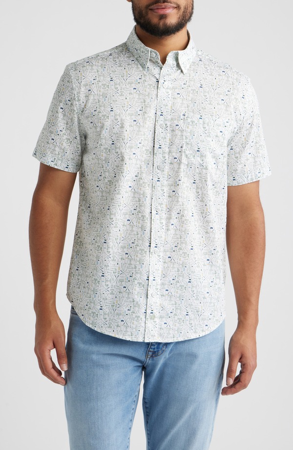 ジョンストンアンドマーフィー メンズ トップス プルオーバー Johnston \u0026 Murphy Logan Short Sleeve Button-Up Shirt White / Sage Tee Time 白いこと