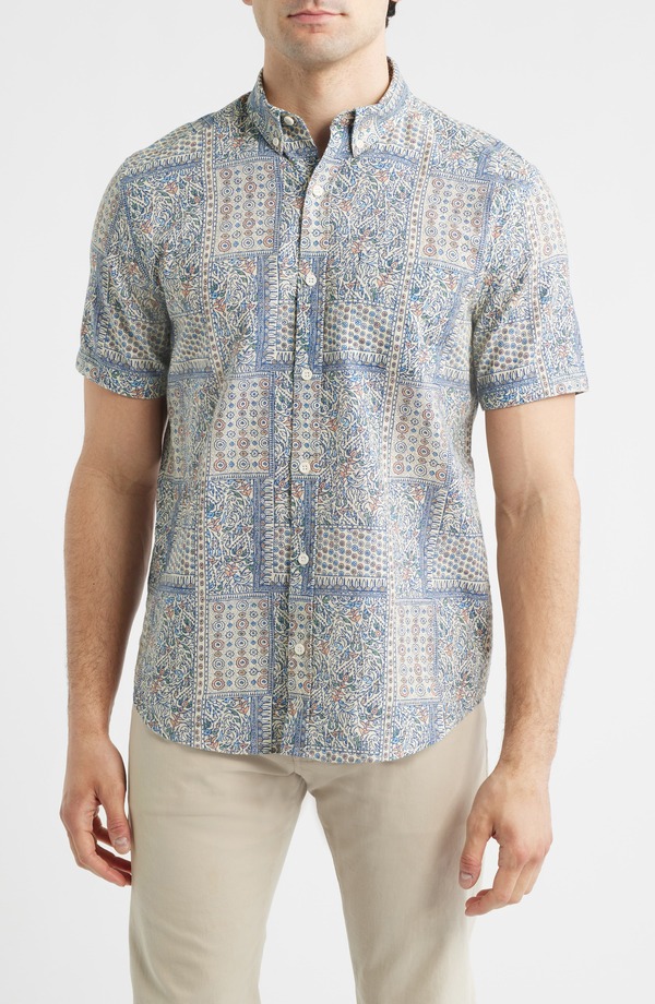 ジョンストンアンドマーフィー メンズ トップス プルオーバー 綿織物 Johnston \u0026 Murphy Hampton Stretch Cotton Short Sleeve Button-Up Shirt White Multi Bandana 白いこと