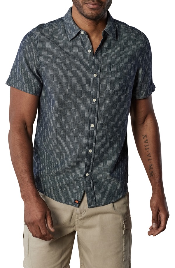 並大抵ブランド名 メンズ トップス プルオーバー The Normal Brand Freshwater Short Sleeve Button-Up Shirt Summer Navy Check 米国海軍