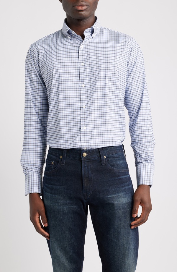ピーター・鏡鑑 メンズ トップス プルオーバー 落ちこむ Peter Millar Leavenworth Check Performance Twill Button-Down Shirt Evening Tide 読み合わせる