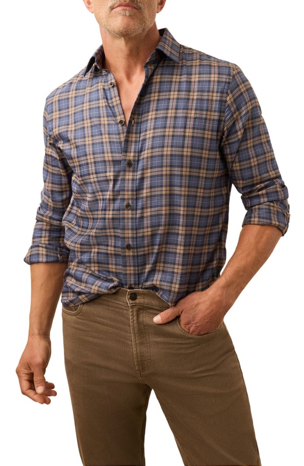 ファレティ メンズ トップス シャツ コットン Faherty The Movement Stretch Cotton Blend Twill Button-Up Shirt Walnut Dusk Plaid チェック