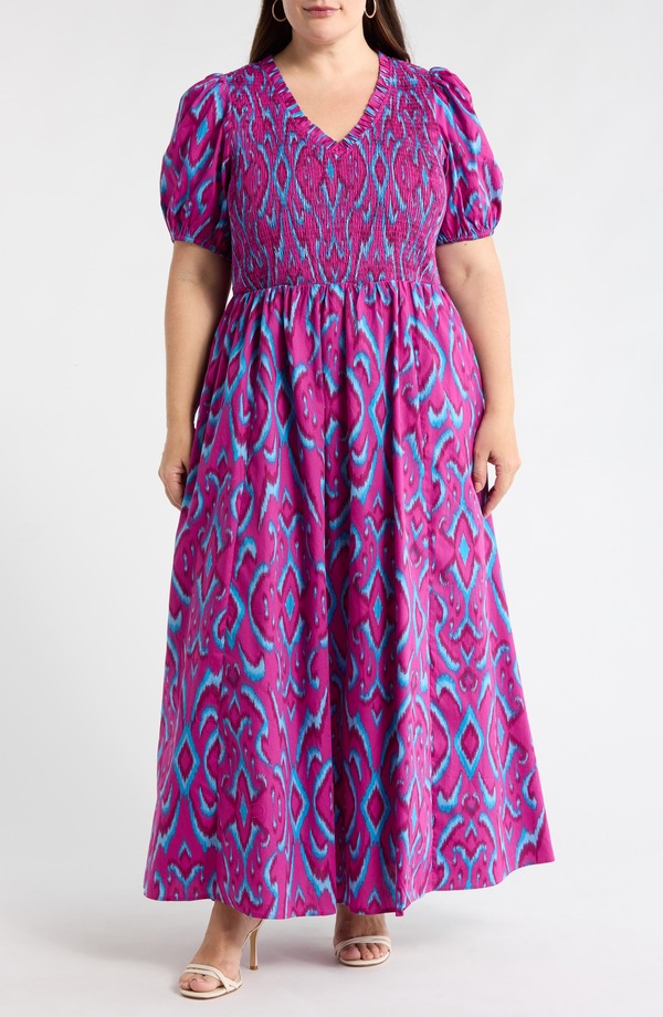 シュガーリップス レディース トップス 衣装 シャーリング マキシ SUGARLIPS Ivani Abstract Brenty Smocked Maxi Dress Magenta-Blue 青み