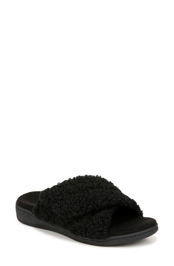 バイオニック レディース シューズ サンダル プラスサイズ Vionic Relax II Plush Slide Sandal Black Shearling ブラック