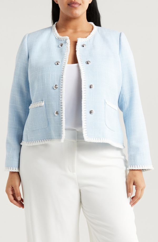 タハリエーエスエル レディース アウター ジャケット・ブルゾン Tahari ASL Boucl Crop Jacket Ice Blue ブルー