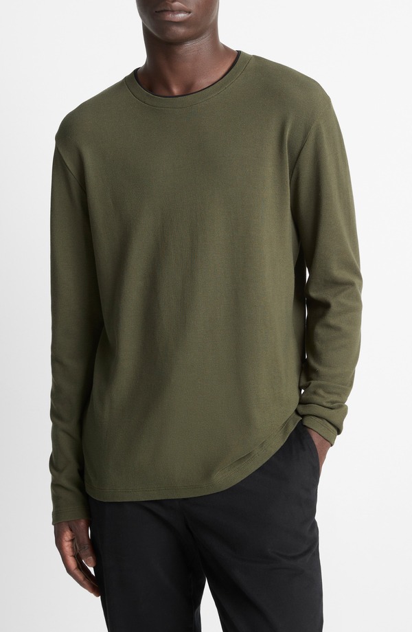 ヴィンス メンズ トップス Tシャツ コットン ニット Vince Double Collar Waffle Knit Pima Cotton T-Shirt 884Dbl-Driver Green/Black ブラック