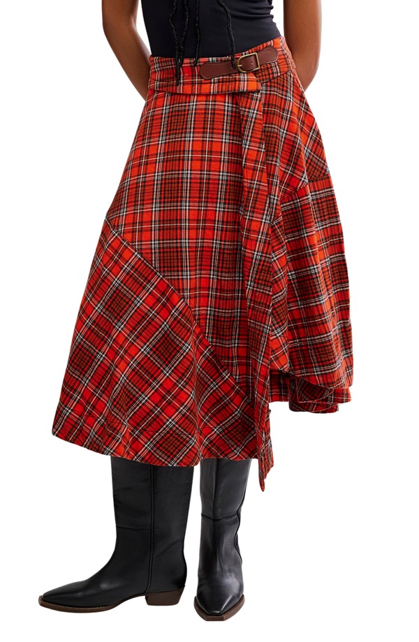 フリーピープル レディース ボトムスカート Free People Take Me Along Tartan Circle Skirt Red/ Black Combo ブラック
