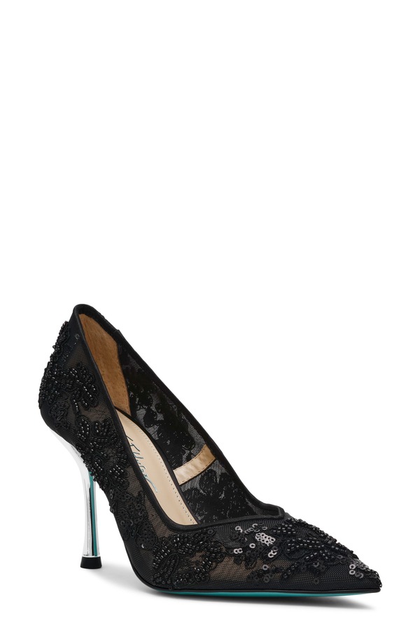 ベッツィジョンソン レディース シューズ 踵 メッシュ スパンコール Betsey Johnson Jenii Sequin Mesh Pump Black 黒いこと