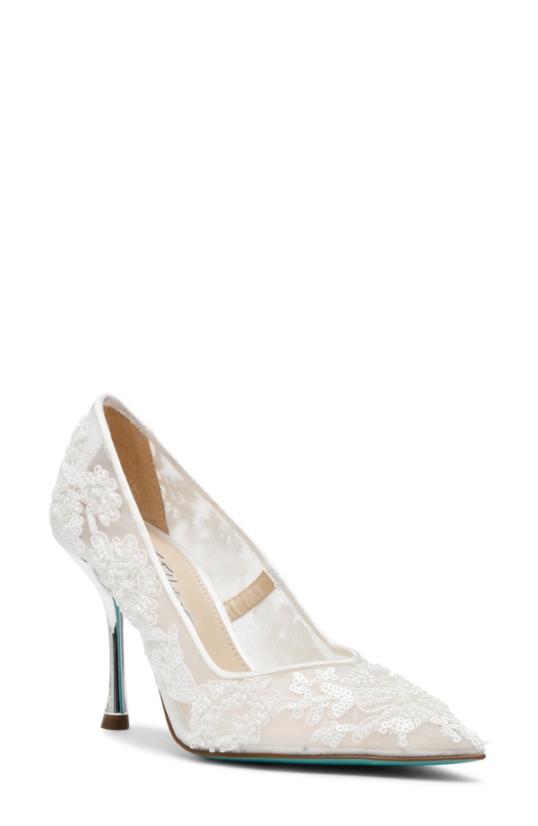 ベッツィジョンソン レディース シューズ 踵 メッシュ スパンコール Betsey Johnson Jenii Sequin Mesh Pump Ivory 象牙色