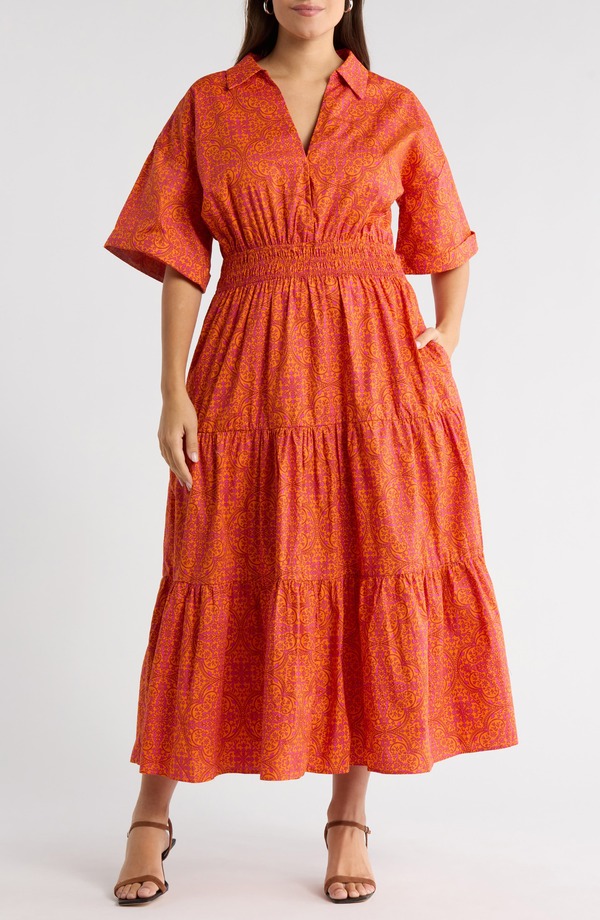 シュガーリップス レディース トップス ワンピース ティアード フラワー柄 プリント マキシ フラワー SUGARLIPS Debary Floral Printiered Maxi Dress Flame-Orange オレンジ