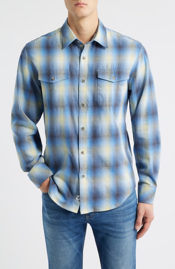 ジェームスカンベル メンズ トップス シャツ コットン James Campbell Ranchero Modern Fit Plaid Cotton Button-Up Shirt Blue ブルー｜ReVida 店