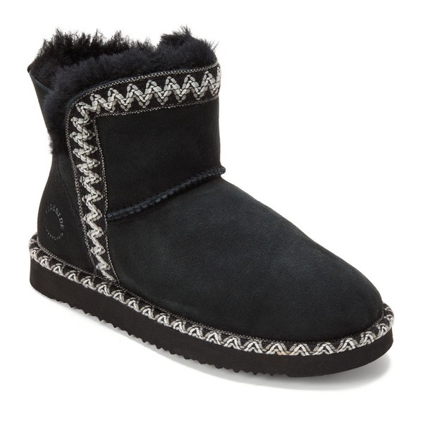 ディアフォームズ レディース シューズ ブーツ・レインブーツ ダウン DEARFOAMS Fireside Perth Genuine Shearling Foldown Bootie with Embroidery Black ブラック|ReVida 店