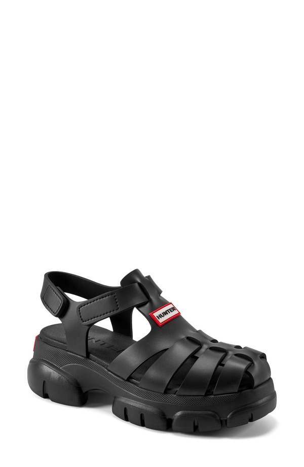 山立ち レディース シューズ 踵 サンダル Hunter Belah Lug Sole Fisherman Sandal Black 黒いこと