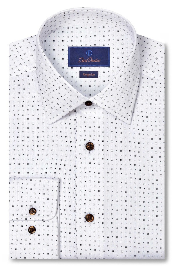デイビッドドナヒュー メンズ トップス シャツ レギュラーフィット プリント コットン Davidonahue Regular Fit Neat Print Cotton Herringbone Dresshirt White/ Chocolate ホワイト