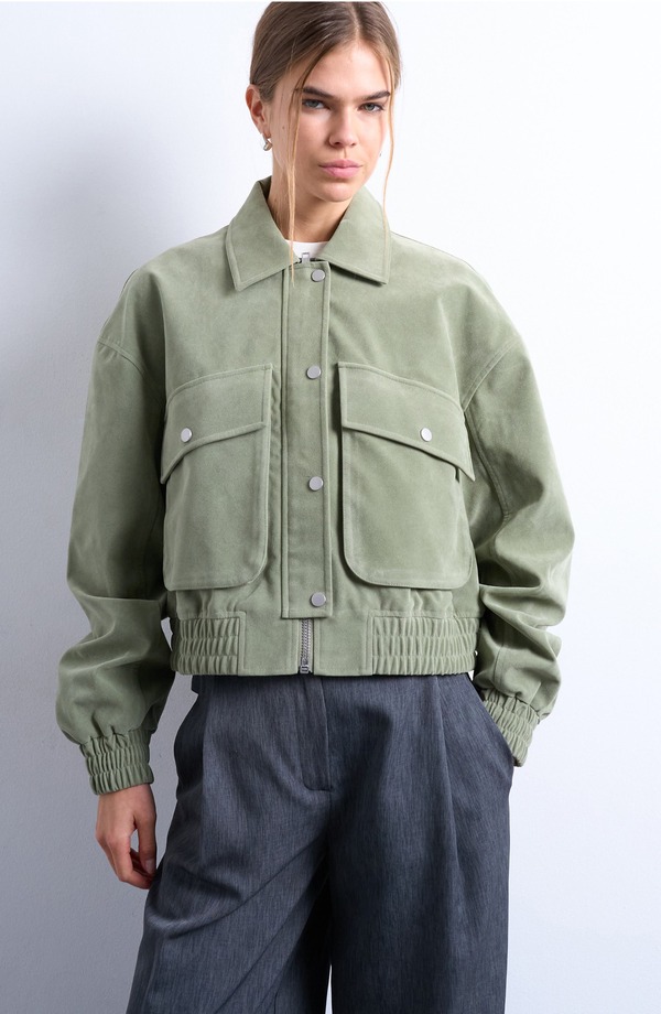 とっ始め販売店 レディース アウター 上衣・上衣 Topshop Crop Bomber Jacket Sage サルヴィア