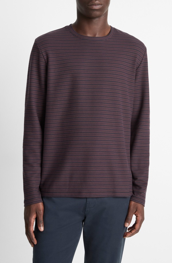 ヴィンス メンズ トップス Tシャツ コットン Vince Stripe Long Sleeve Pima Cotton Piqu Crewenck T-Shirt Coastal/ Port ストライプ