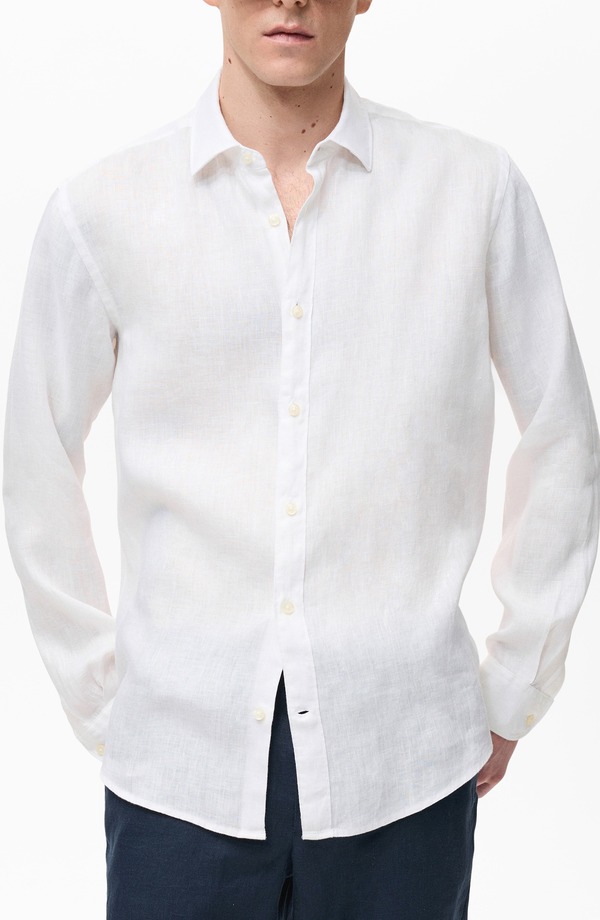 マンゴ メンズ トップス シャツ レギュラーフィット リネン MANGO Regular Fit Linen Button-Up Shirt White ホワイト