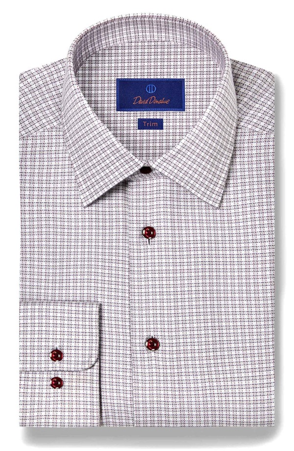 デイビッドドナヒュー メンズ トップス シャツ Davidonahue Trim Fitextured Twill Check Dresshirt Gray/ Berry グレー