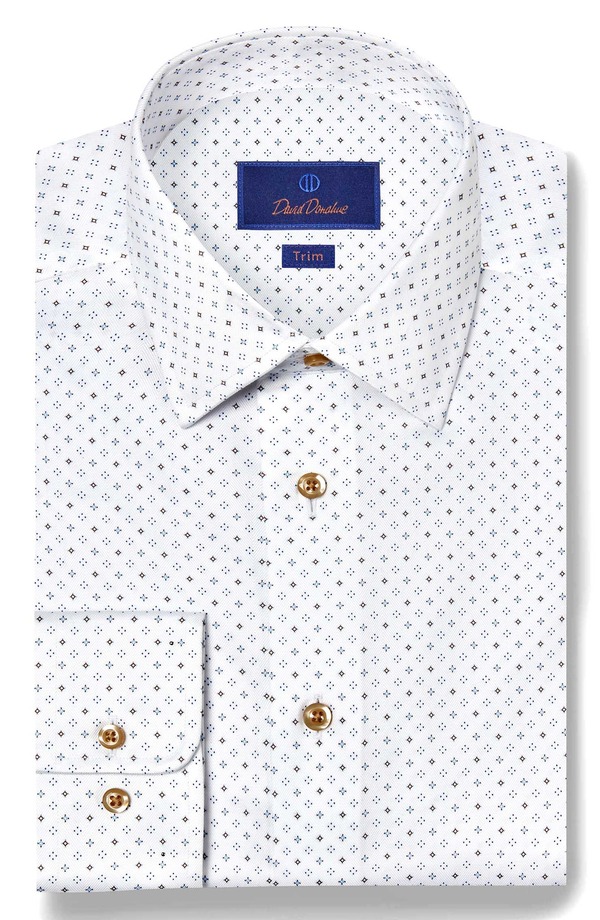 デイビッドドナヒュー メンズ トップス シャツ プリント Davidonahue Trim Fit Diamond Geometric Print Dresshirt White/ Chocolate ホワイト