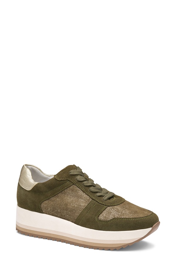 ジョンストンアンドマーフィー レディース シューズ スニーカー プラットホーム 色つや立ちはだかる Johnston \u0026 Murphy Gracie Colorblock Platform Sneaker Olive Suede / Metallic Suede オリーブ
