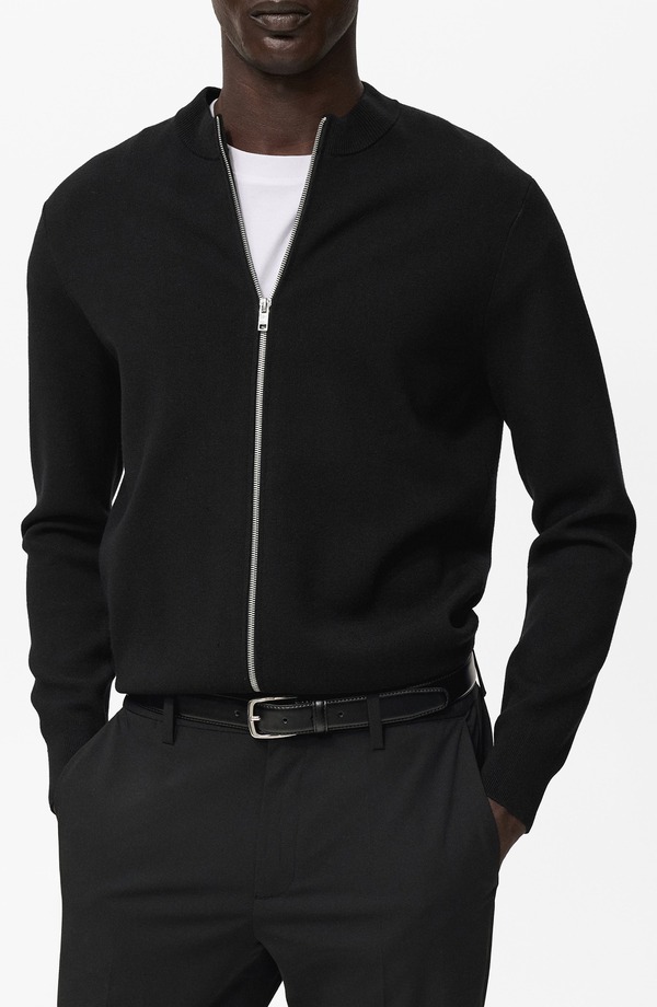 マンゴ メンズ アウター パーカー・スウェット クルーネック カーディガン MANGO Crewneck Zip Cardigan Black ブラック｜ReVida 店
