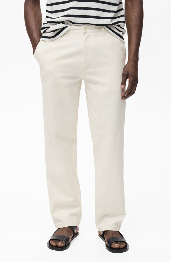 マンゴ メンズ トップス シャツ ストレート コットン リネン ジーンズ MANGO Cotton & Linen Straight Leg Jeans Off White オフホワイト|ReVida 店