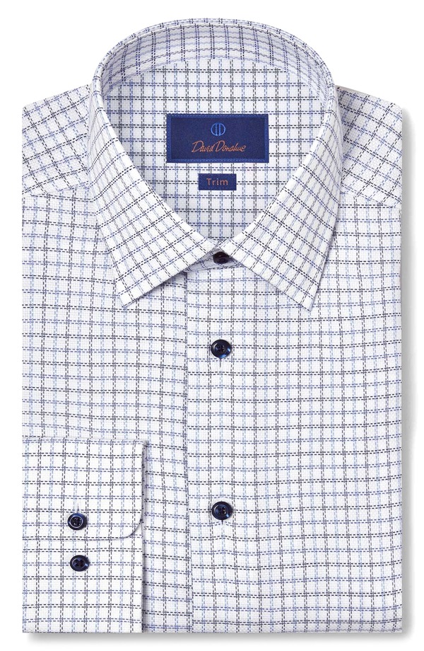 デイビッドドナヒュー メンズ トップス シャツ コットン Davidonahue Trim Fit Check Cotton Dobby Dresshirt Blue/ Navy ネイビー