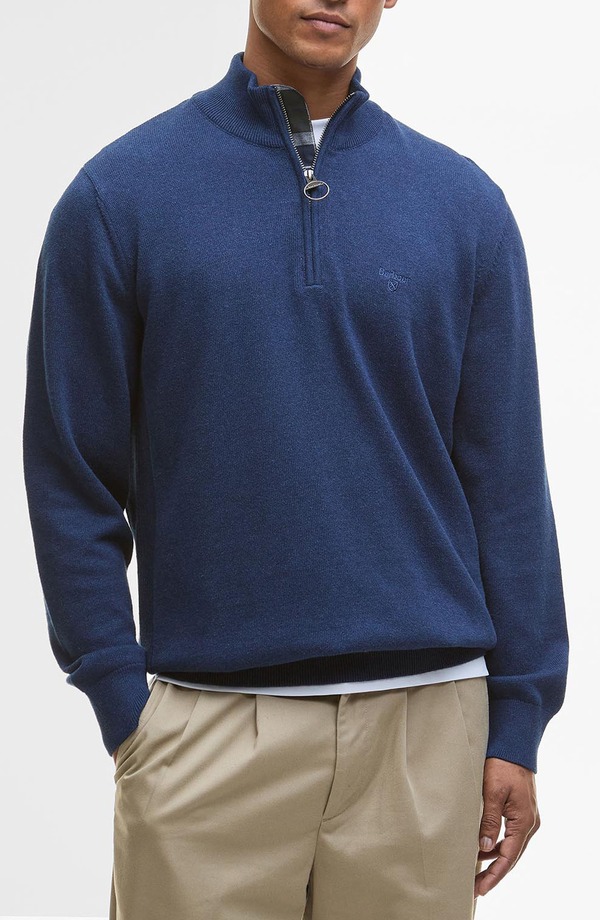 バブアー メンズ アウター パーカー・スウェット ハーフジップ セーター コットン Barbour Cotton Quarter Zip Sweater Inky Marled