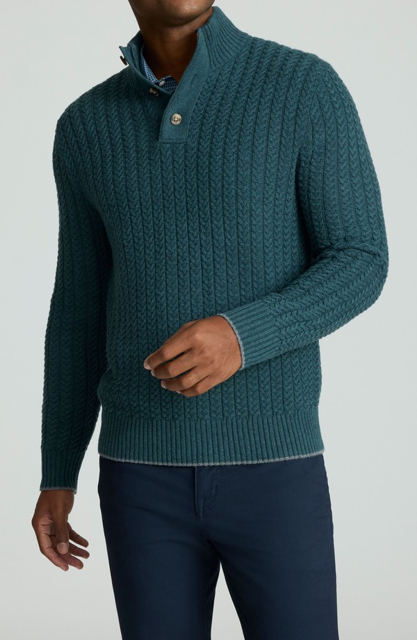 アンタックイット メンズ アウター パーカー・スウェット ニット UNTUCKit Castilla Cable Knit Half Button Pullover Green グリーン