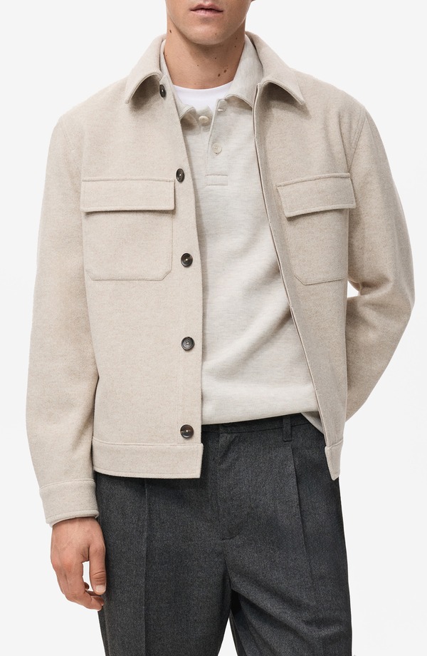 マンゴ メンズ アウター ジャケット・ブルゾン シャツ MANGO Flannel Pocket Overshirt Sand サンド|ReVida 店