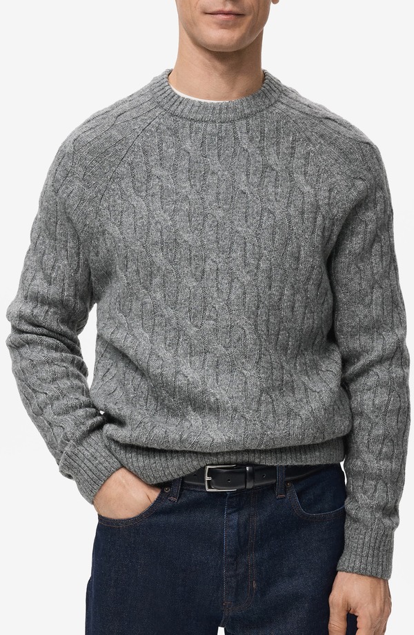 マンゴ メンズ アウター パーカー・スウェット クルーネック セーター MANGO Cable Crewneck Sweater Grey グレー