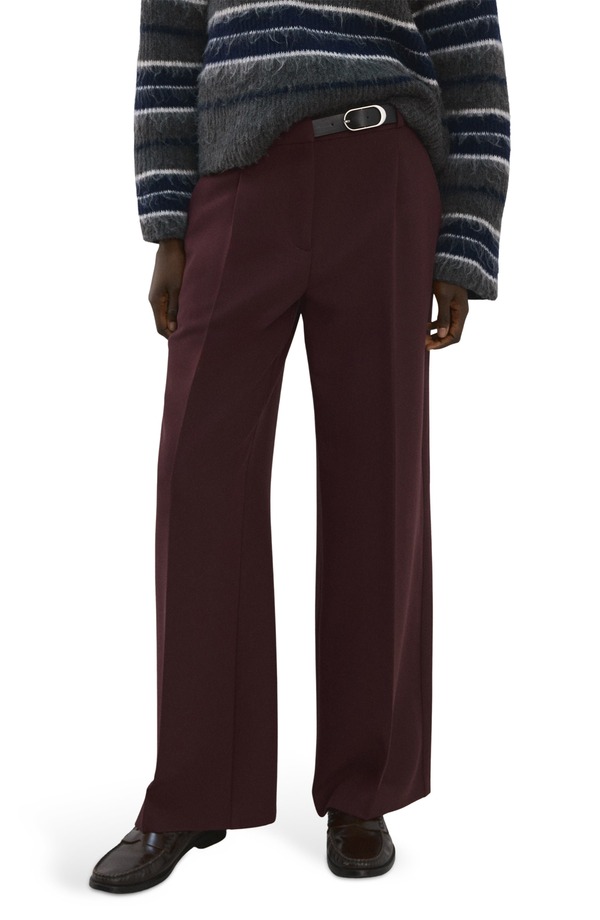 マンゴ レディース ボトムス デニムパンツ ストレート MANGO Mid Rise Straight Leg Belt Pants Wine ワイン